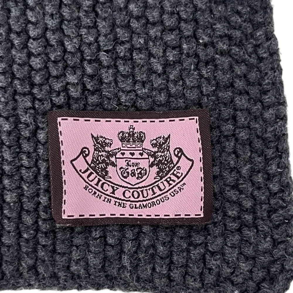 Juicy Couture Knit‎ Scarf Gray Logo Patch Y2K Retro
